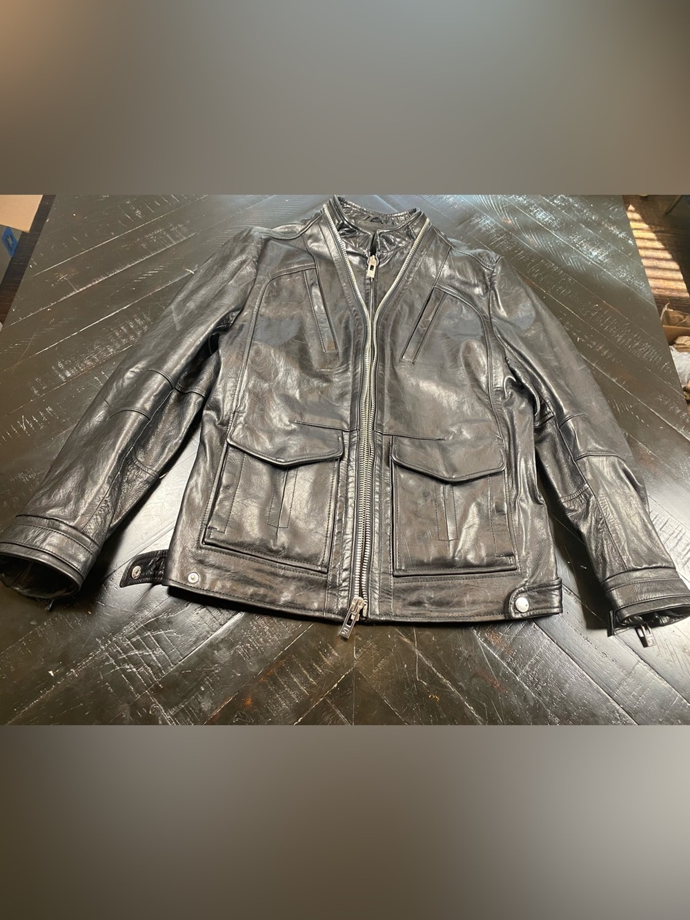 Rogue Black Leather Bomber Jacket with Flap Pockets
